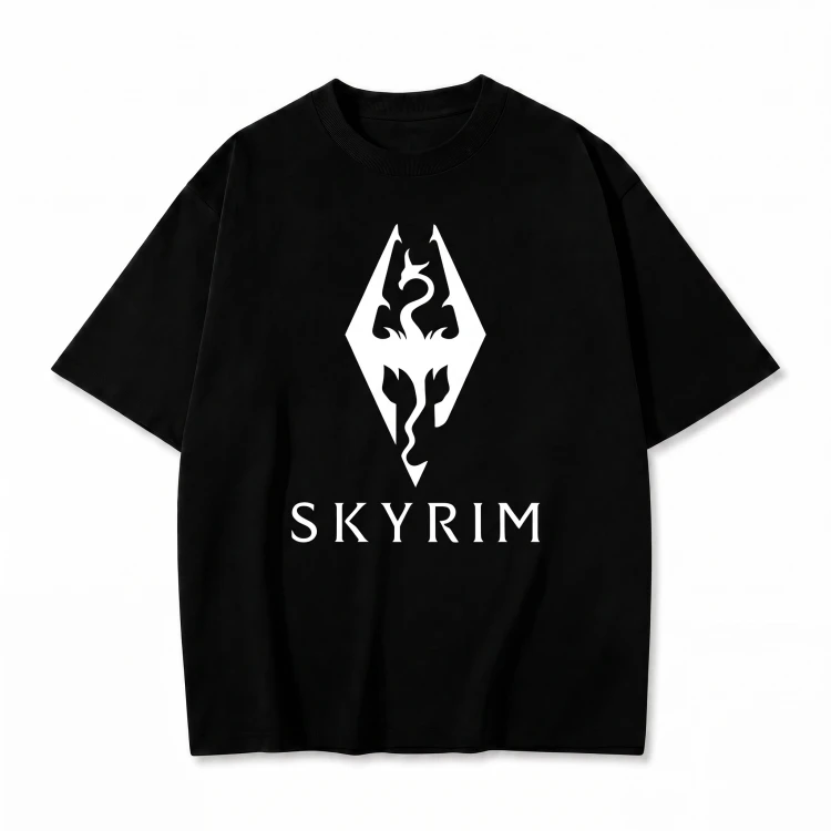 Czarna koszulka Skyrim z nadrukiem logo smoka