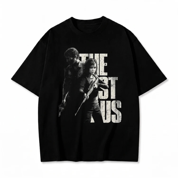 Czarna koszulka The Last of Us z nadrukiem Joela i Ellie