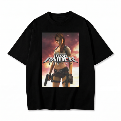 Czarna koszulka Tomb Raider z nadrukiem plakatu Tomb Raider Legend