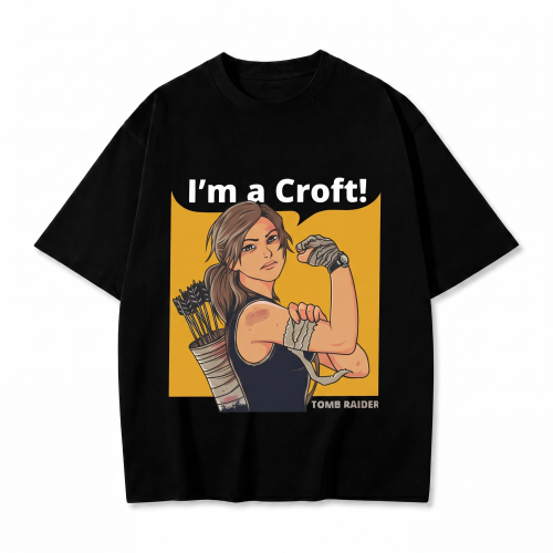Czarna koszulka Tomb Raider z nadrukiem Lary Croft „I'm a Croft!”