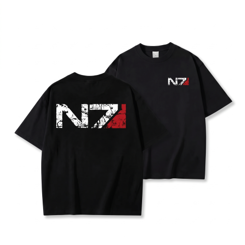 Czarna koszulka Mass Effect z nadrukiem logo N7