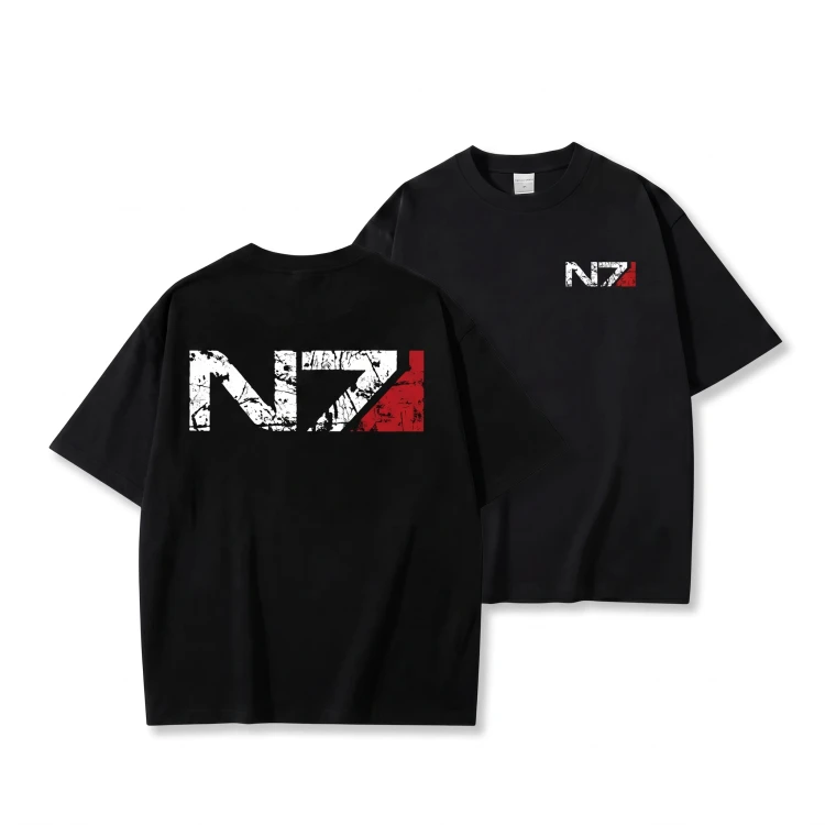 Czarna koszulka Mass Effect z nadrukiem logo N7