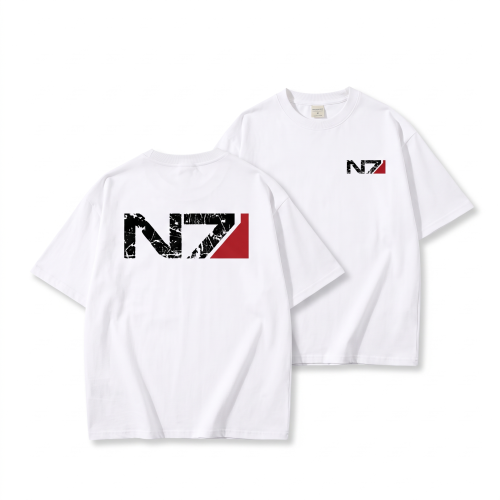 Biała koszulka Mass Effect z nadrukiem logo N7