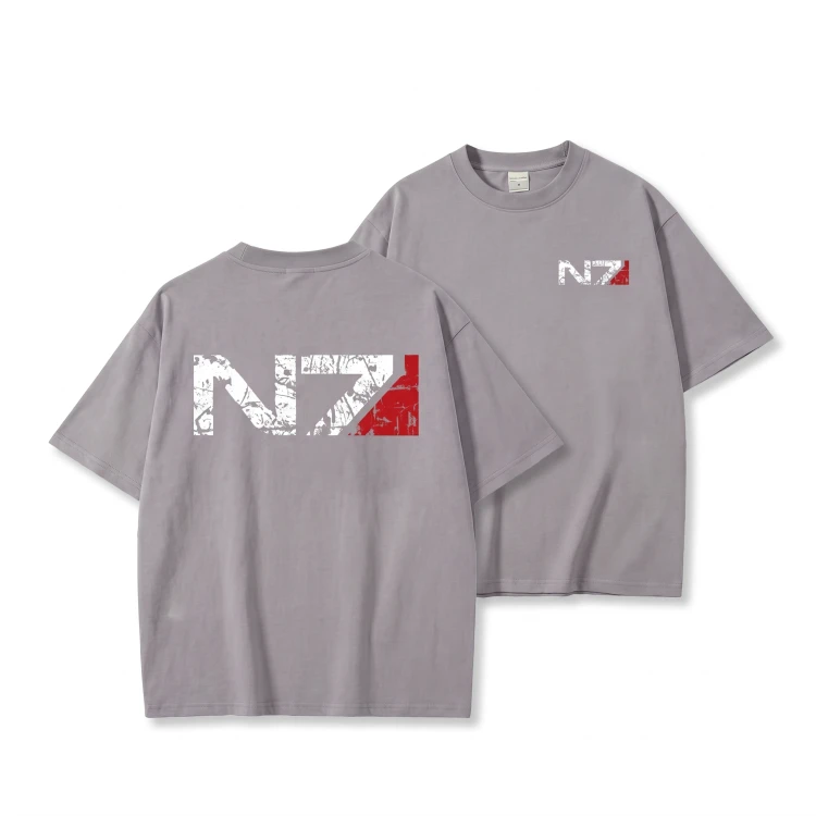 Szara koszulka Mass Effect z nadrukiem logo N7