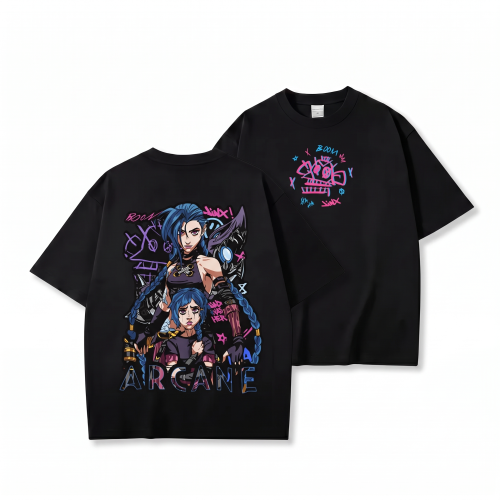 Czarna koszulka Arcane / League of Legends z nadrukiem Jinx