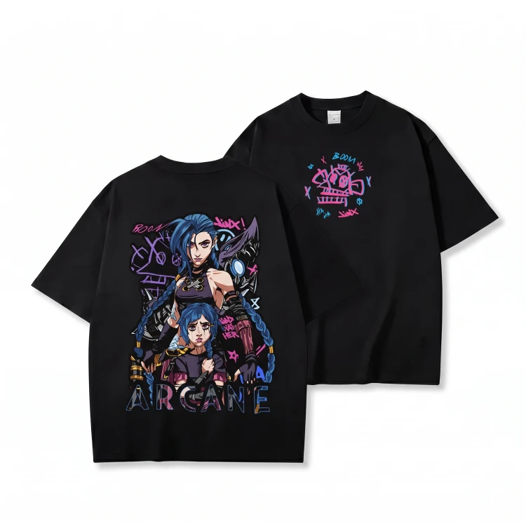 Czarna koszulka Arcane / League of Legends z nadrukiem Jinx