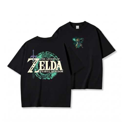 Czarna koszulka The Legend of Zelda z nadrukiem Linka i logo Tears of the Kingdom