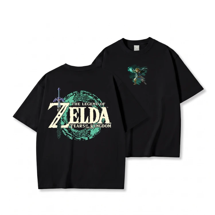 Czarna koszulka The Legend of Zelda z nadrukiem Linka i logo Tears of the Kingdom