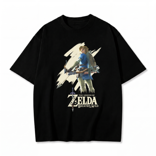 Czarna koszulka The Legend of Zelda z nadrukiem Linka z łukiem i logo Breath of the Wild