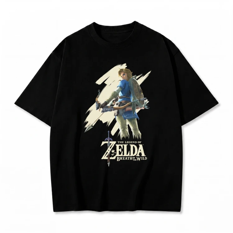 Czarna koszulka The Legend of Zelda z nadrukiem Linka z łukiem i logo Breath of the Wild