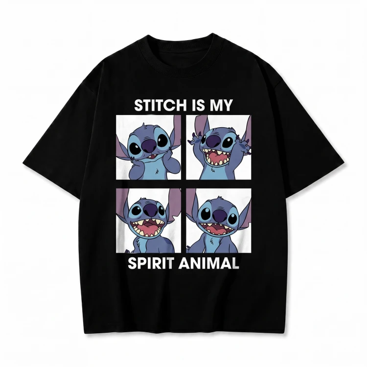 Czarna koszulka Lilo i Stitch z nadrukiem Stitch Is My Spirit Animal