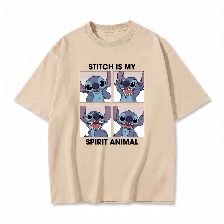 Beżowa koszulka Lilo i Stitch z nadrukiem Stitch Is My Spirit Animal
