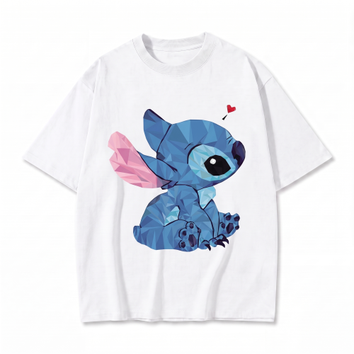 Biała koszulka Lilo i Stitch z nadrukiem siedzącego Stitcha z serduszkiem
