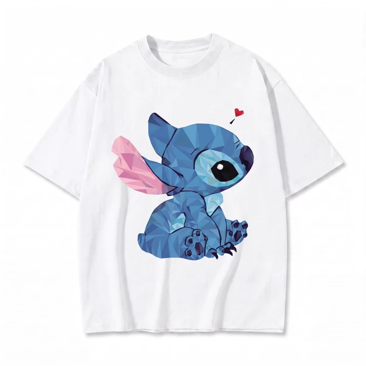Biała koszulka Lilo i Stitch z nadrukiem siedzącego Stitcha z serduszkiem