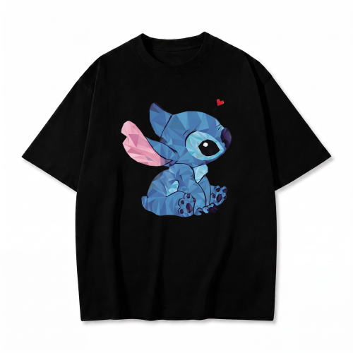 Czarna koszulka Lilo i Stitch z nadrukiem siedzącego Stitcha z serduszkiem