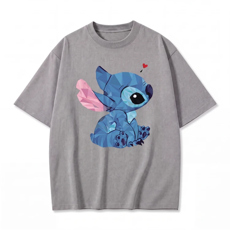 Szara koszulka Lilo i Stitch z nadrukiem siedzącego Stitcha z serduszkiem