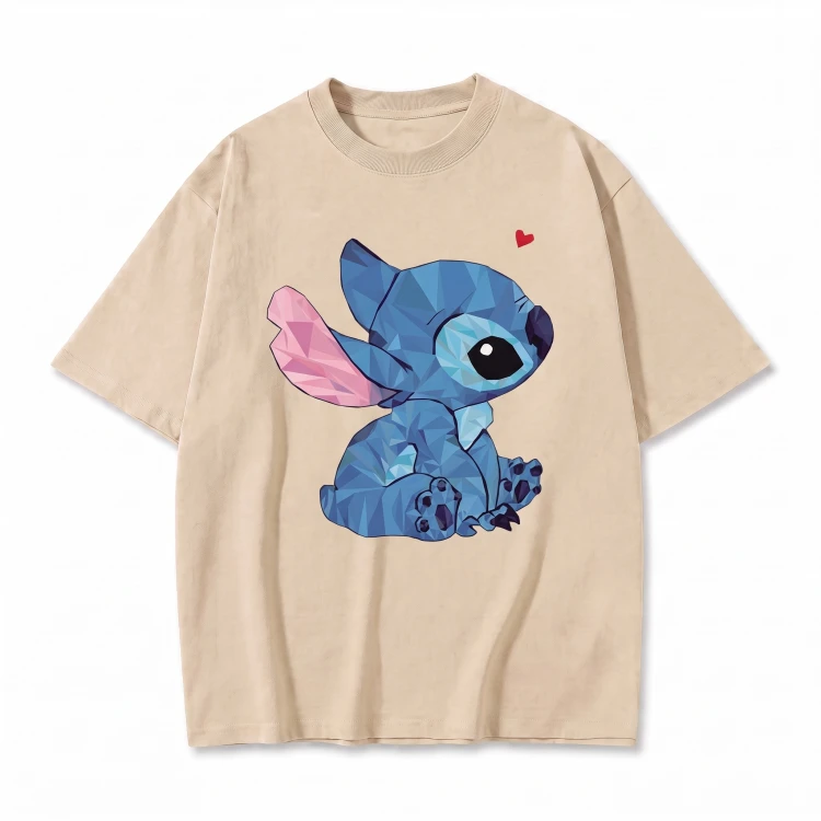 Beżowa koszulka Lilo i Stitch z nadrukiem siedzącego Stitcha z serduszkiem