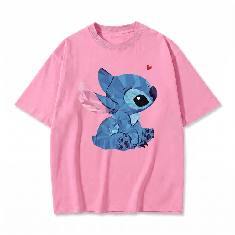 Różowa koszulka Lilo i Stitch z nadrukiem siedzącego Stitcha z serduszkiem
