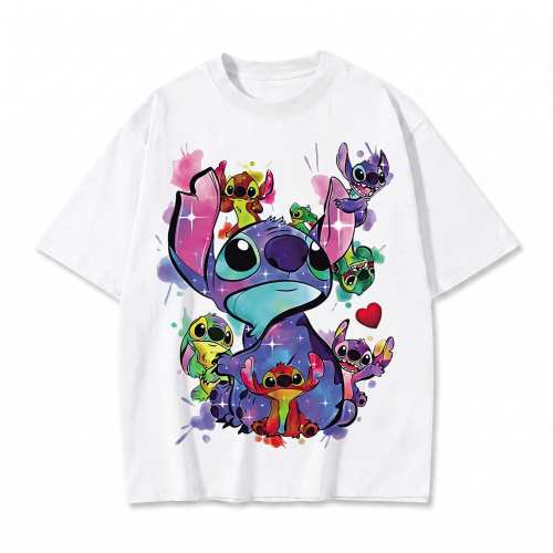 Biała koszulka Lilo i Stitch z nadrukiem kolorowego kolażu Stitcha