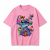 Różowa koszulka Lilo i Stitch z nadrukiem kolorowego kolażu Stitcha