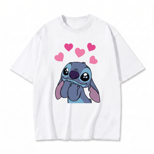 Biała koszulka Lilo i Stitch z nadrukiem Stitcha z serduszkami