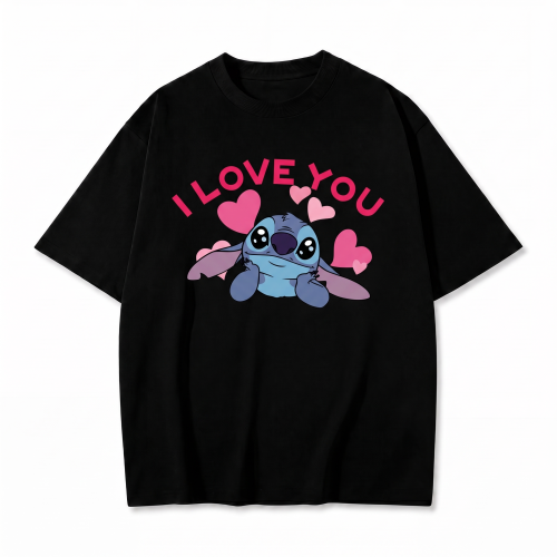 Czarna koszulka Lilo i Stitch z nadrukiem Stitcha i napisem I Love You