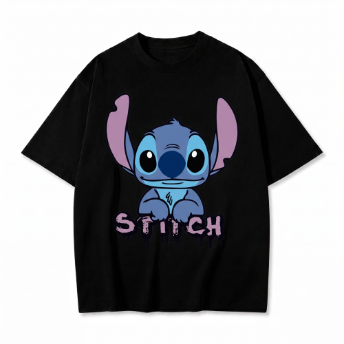 Czarna koszulka Lilo i Stitch z nadrukiem Stitcha i napisem Stitch