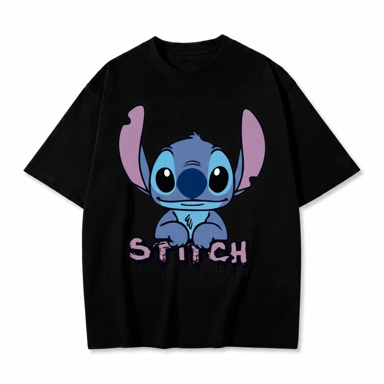 Czarna koszulka Lilo i Stitch z nadrukiem Stitcha i napisem Stitch