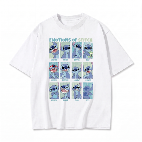 Biała koszulka Lilo i Stitch z nadrukiem Emotions of Stitch