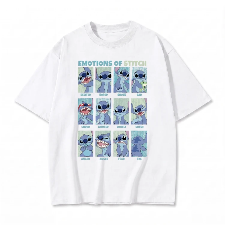 Biała koszulka Lilo i Stitch z nadrukiem Emotions of Stitch