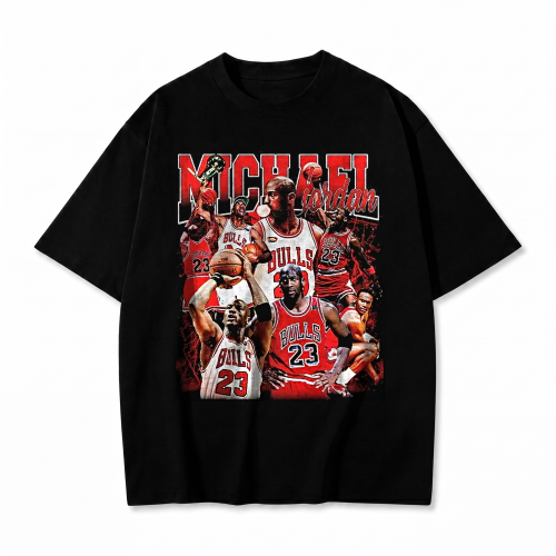 Czarna koszulka Michael Jordan z nadrukiem Michael Jordan i kolażu Bulls