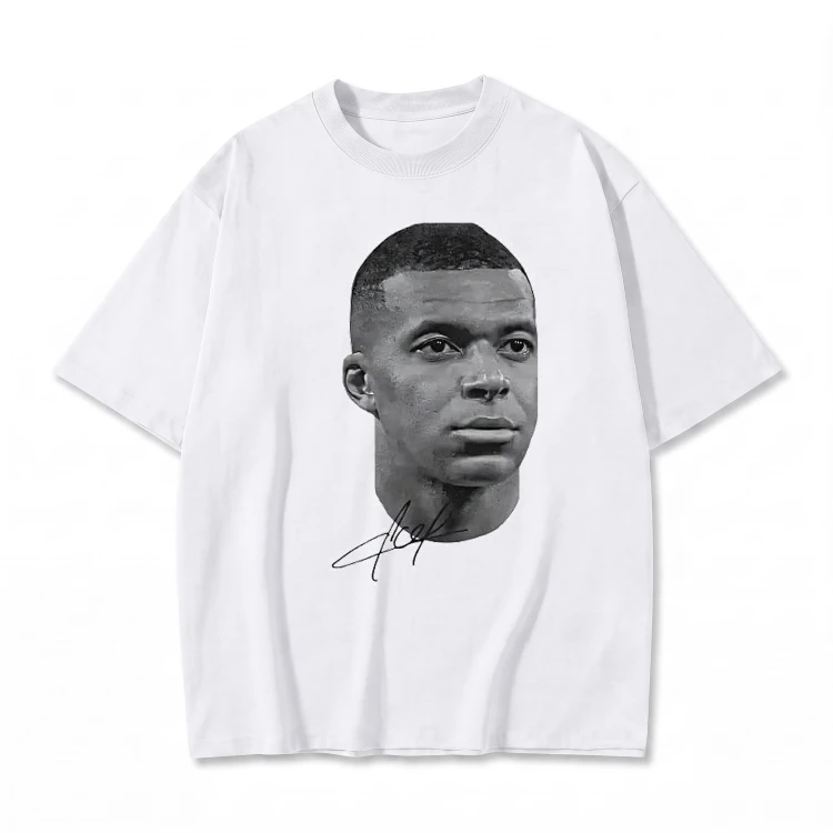 Biała koszulka Kylian Mbappé z nadrukiem portretu i autografu