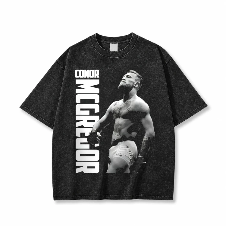 Sprana czarna koszulka Conor McGregor z pionowym nadrukiem Conor McGregor