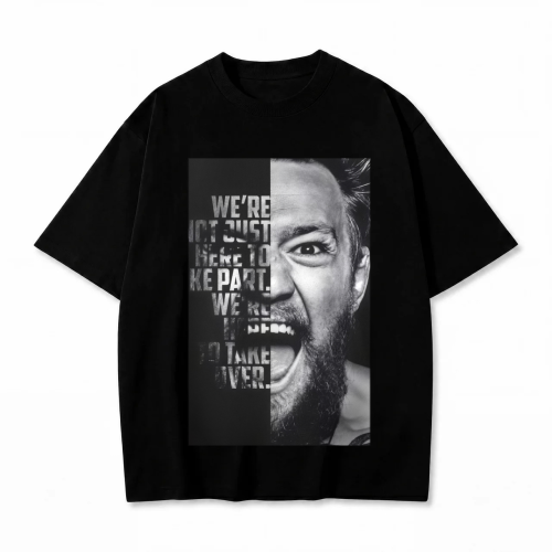 Czarna koszulka Conor McGregor z nadrukiem cytatu We're here to take over