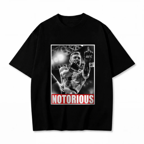 Czarna koszulka Conor McGregor z nadrukiem Notorious