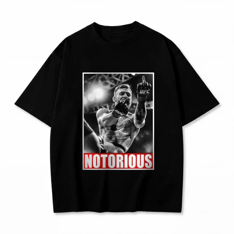 Czarna koszulka Conor McGregor z nadrukiem Notorious