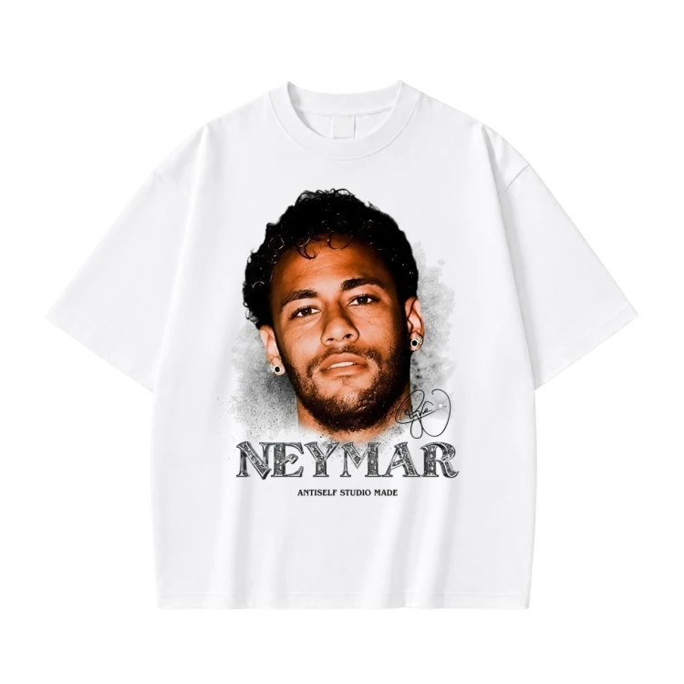 Biała koszulka Neymar z nadrukiem portretu i podpisem zawodnika