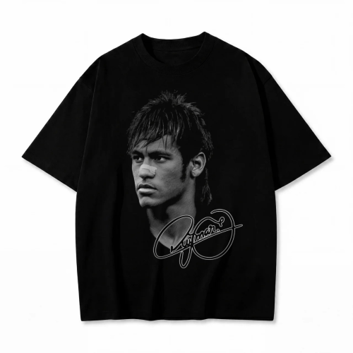 Czarna koszulka Neymar z nadrukiem portretu i podpisem zawodnika