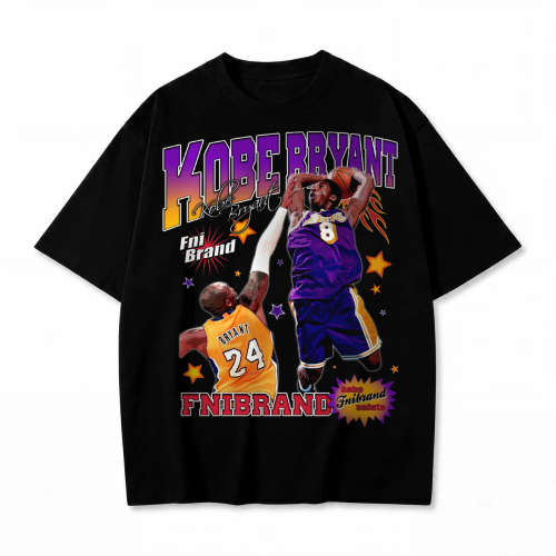 Czarna koszulka Kobe Bryant z kolorowym nadrukiem Kobe Bryant w barwach Lakers