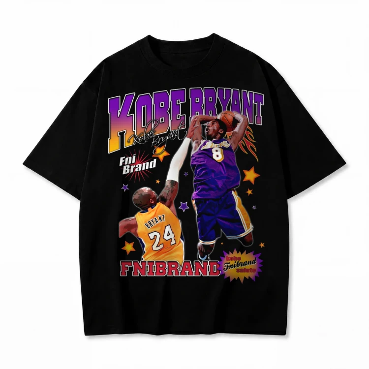 Czarna koszulka Kobe Bryant z kolorowym nadrukiem Kobe Bryant w barwach Lakers