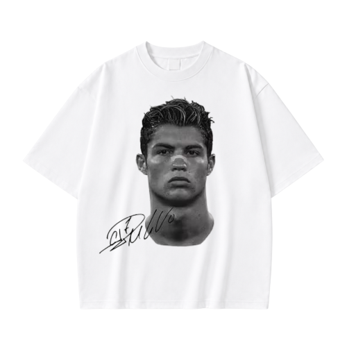 Biała koszulka Cristiano Ronaldo z nadrukiem portretu i autografem