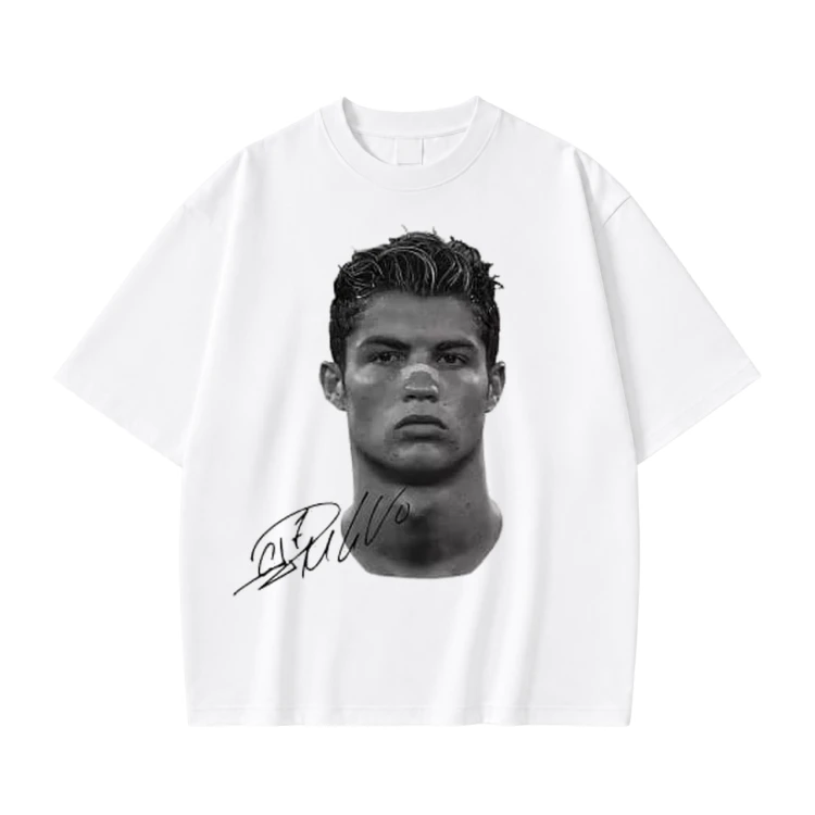 Biała koszulka Cristiano Ronaldo z nadrukiem portretu i autografem