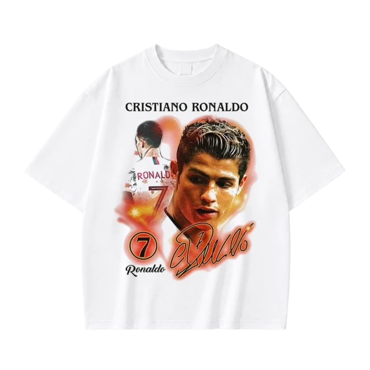 Biała koszulka Cristiano Ronaldo z nadrukiem kolażu z numerem 7