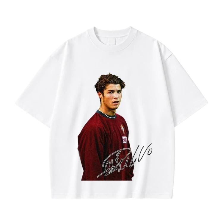 Biała koszulka Cristiano Ronaldo z nadrukiem portretu w koszulce reprezentacji i autografem