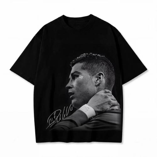 Czarna koszulka Cristiano Ronaldo z nadrukiem portretu i autografem