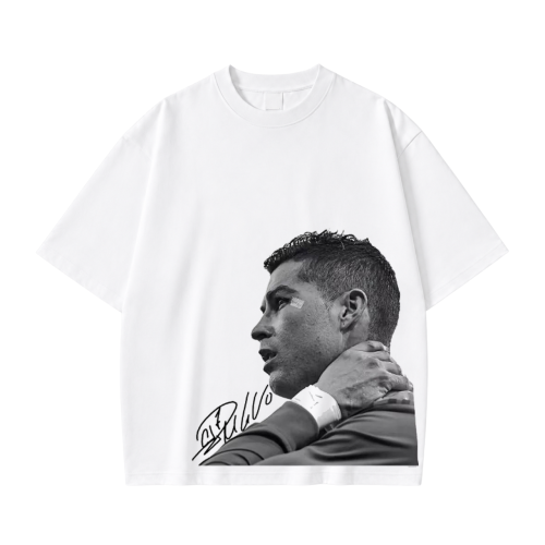 Biała koszulka Cristiano Ronaldo z nadrukiem portretu i autografem