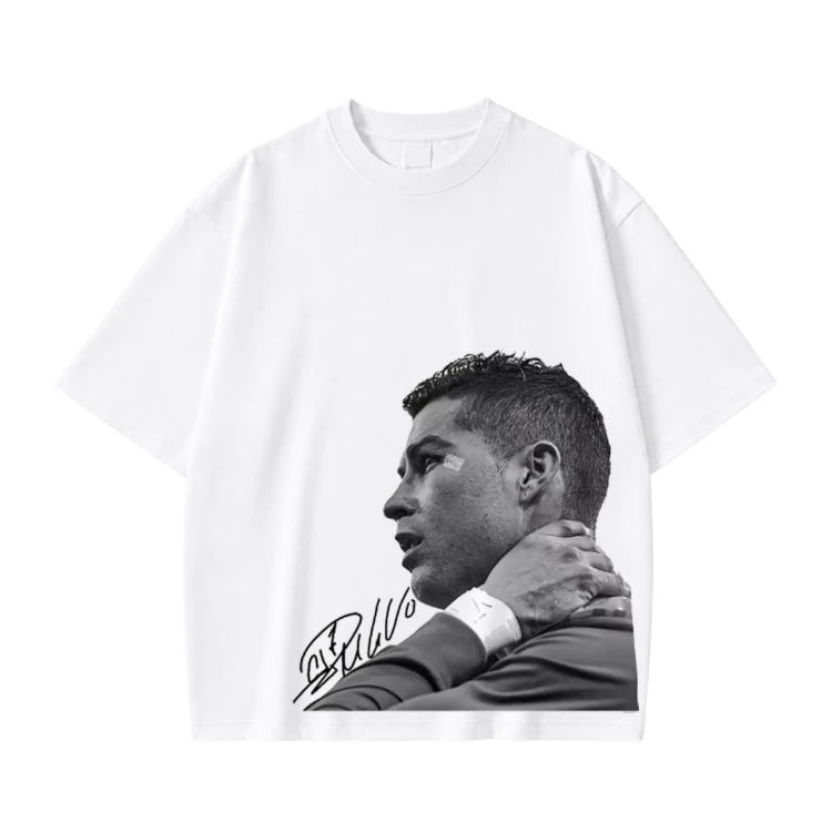 Biała koszulka Cristiano Ronaldo z nadrukiem portretu i autografem