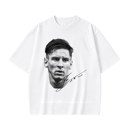 Biała koszulka Lionel Messi z nadrukiem portretu i autografem