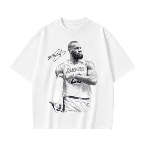 Biała koszulka LeBron James z nadrukiem portretu i autografem