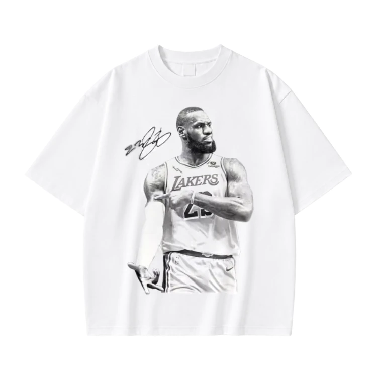 Biała koszulka LeBron James z nadrukiem portretu i autografem